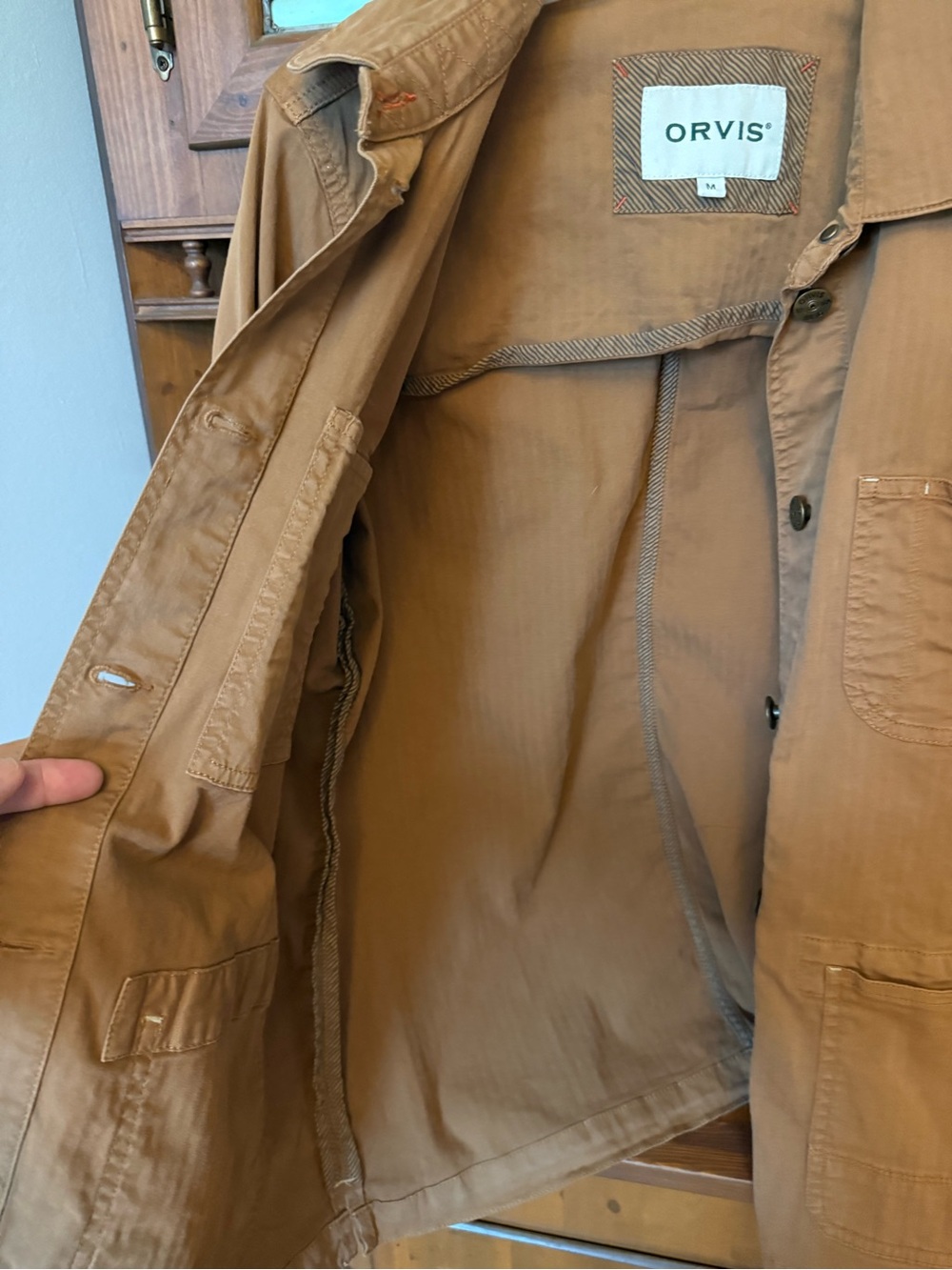 Orvis organic cotton blend utility chore jacket in a tan shade, M 2021 edition - Picture 9 of 12